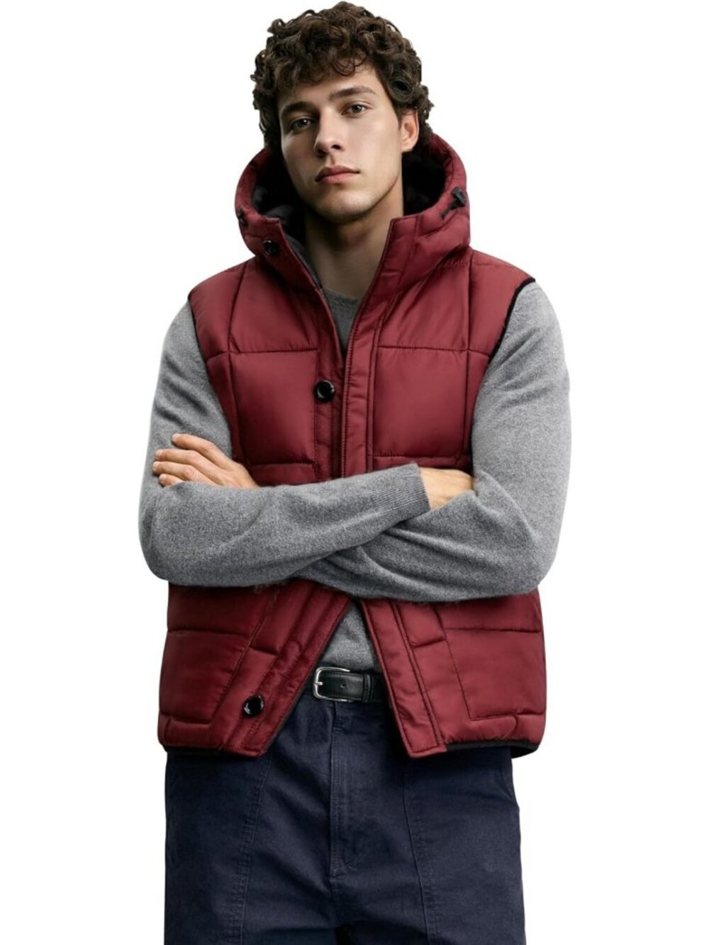 Stylish Water-Resistant Men's Puffer Vest with Hood - Cozy Sleeveless Jacket